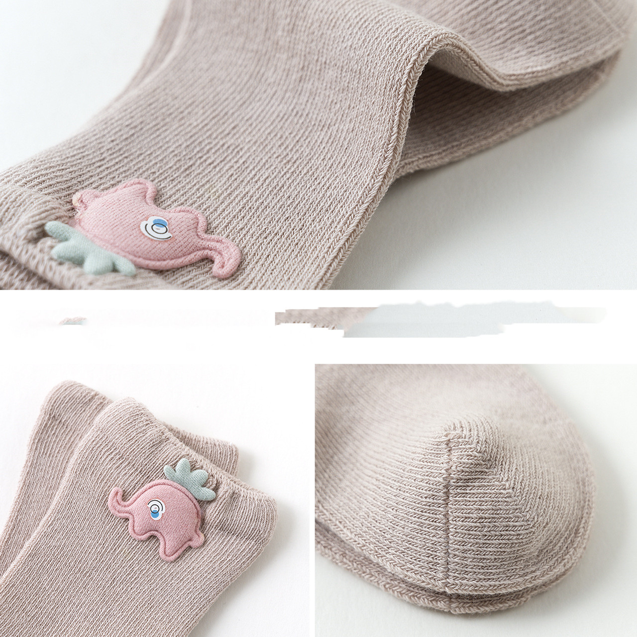Cartoon Baby Elephant Socks In Tube Solid Color Cotton