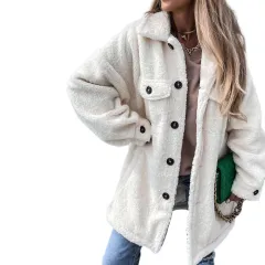 Women's Single Breasted Lapel Cardigan Warm Sweater - White - View 1