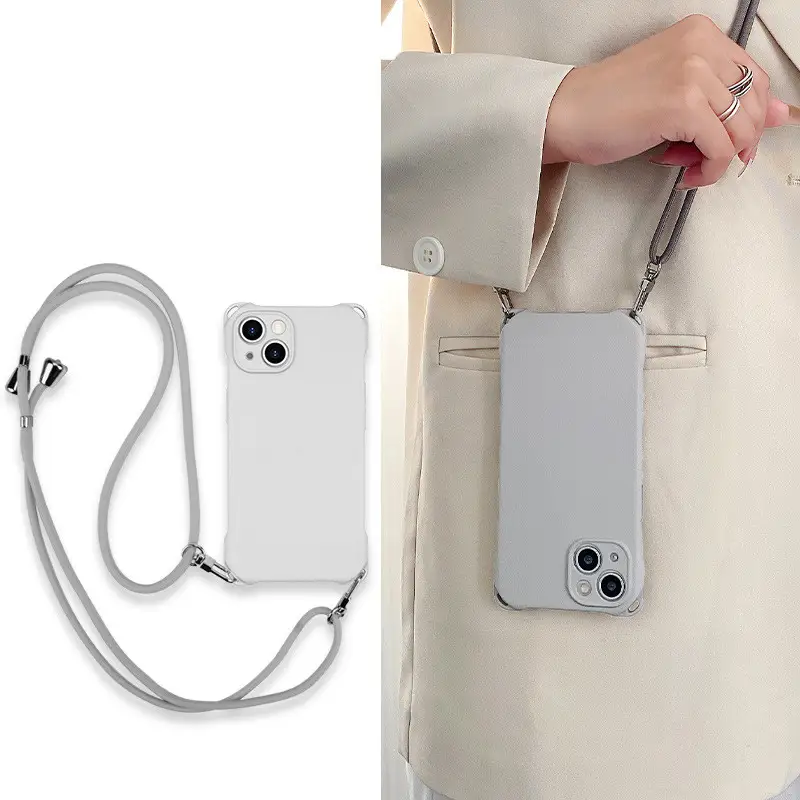 Grey Crossbody Lanyard Square Phone Case