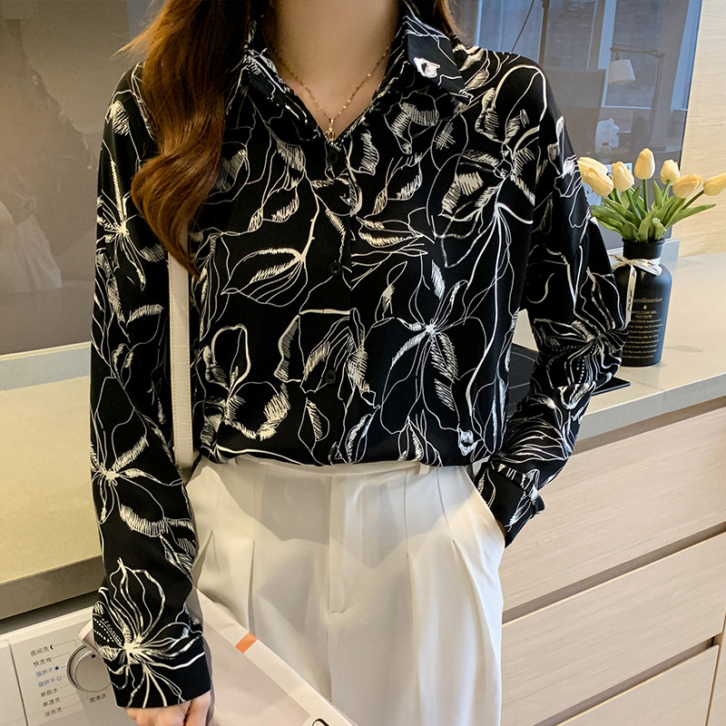 Title 4, Pattern Print Lapel Drape Long-sleeved Shirt