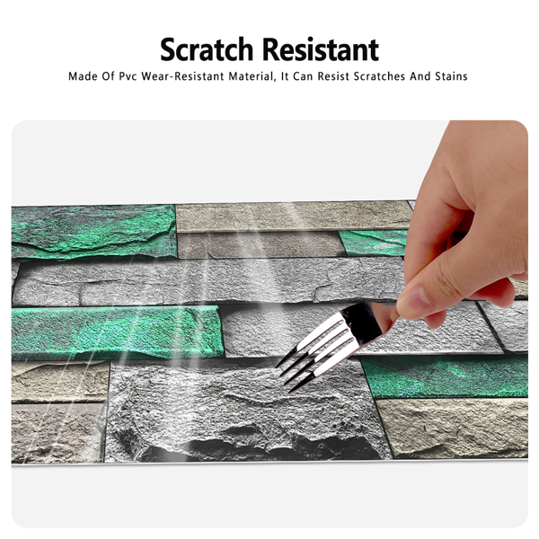 PVC Green Brick And Stone Pattern Self-adhesive Wallpaper, Removable Without Leaving Glue, Peel And Stick Wallpaper_voghion.com