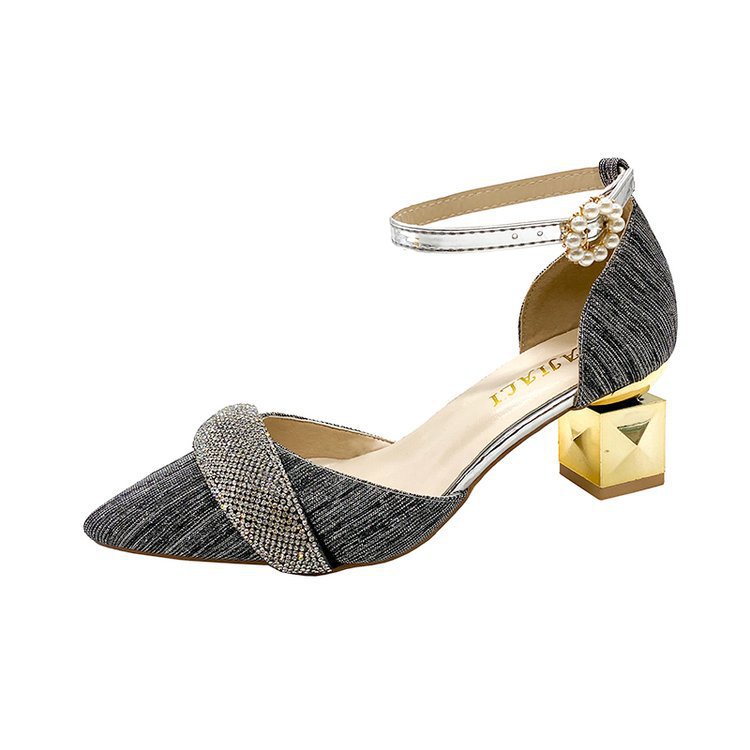 A Word Buckle With Wrapped Head Thick With Female Hollow High Heel Sandals Black - Shop at LoveMi