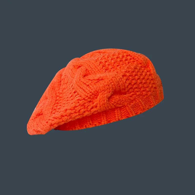 Hat Female Autumn Winter Japanese Wool Knitting - Orange