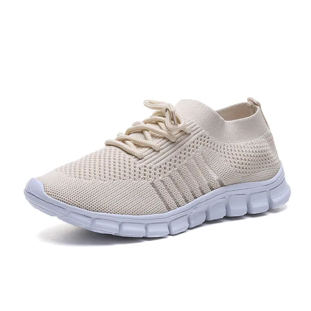 Flying Woven Mesh Women's Shoes Breathable Sneakers Beige - Shop at LoveMi