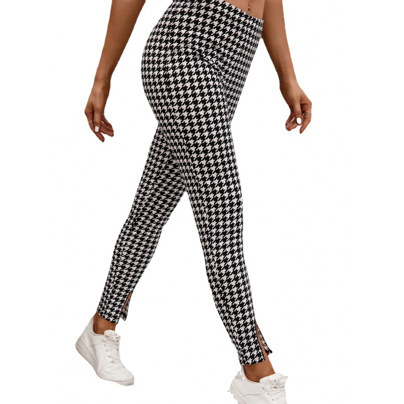 Houndstooth Pattern High-rise Slim-fit Pencil Cropped Trousers