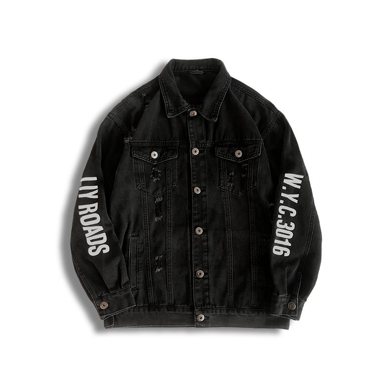 Title 4, Letter print ripped denim jacket