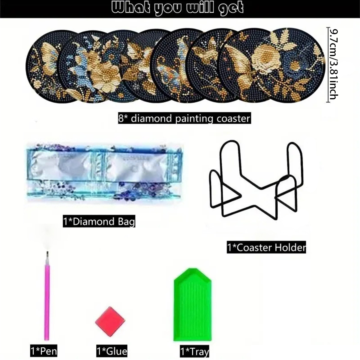 Diamond Art Drawing Coaster With Bracket, DIY Butterfly Pattern Diamond Art Coaster, Suitable For Adults And Beginners Diamond Drawing Kit, Diamond Kit Craft Supplies, Exquisite Gifts For Fri