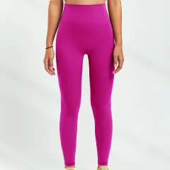 Women's High Waist Eco-Friendly Recycled Yoga Fitness Pants - Red - View 1