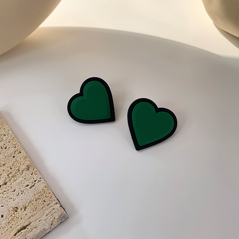 Retro Dark Green Earrings Korean Style Temperament Paint Flowers