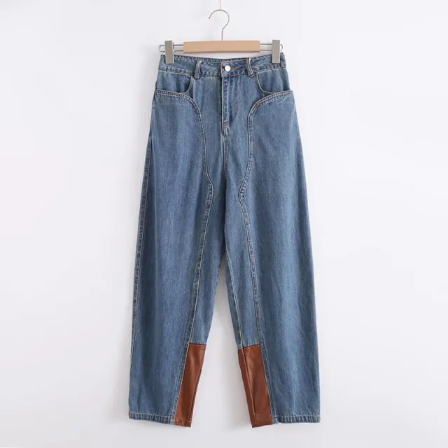 Women's Loose Fitting Leather Washed Skinny Jeans Blue - Shop at LoveMi