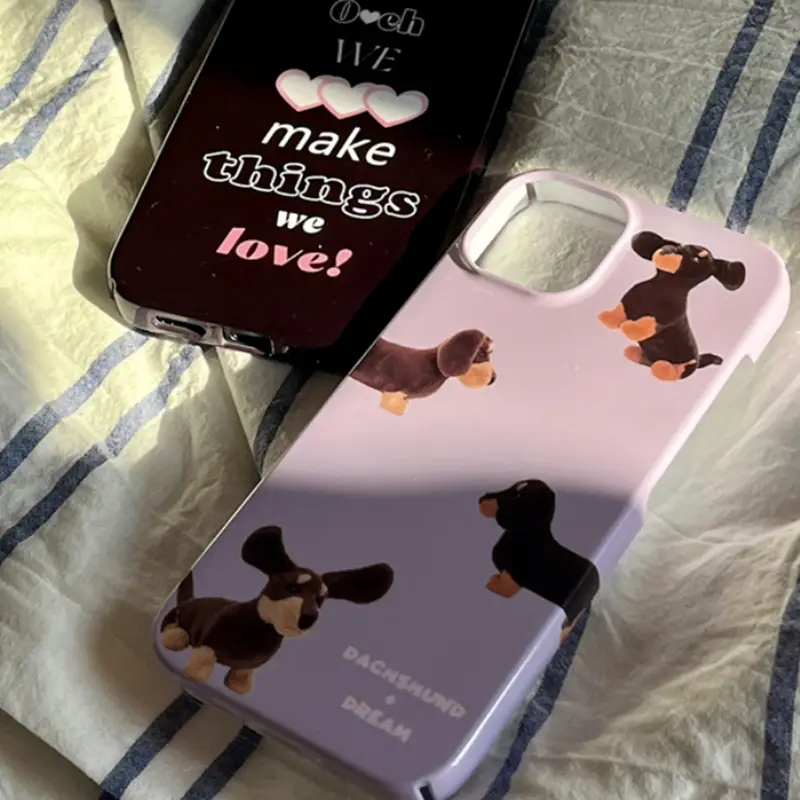 Niche Dachshund Pattern Purple Phone Case