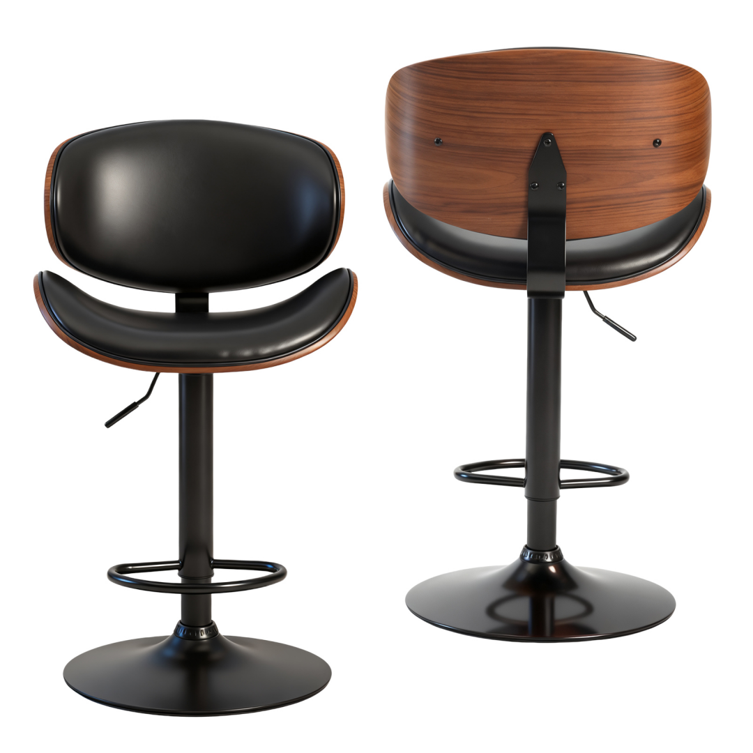 A Set Of 2 Rotating Bar Stools With Adjustable Height, PU Leather Decorative Chairs, Backrests And Footstools, And Anti-slip Rubber Bases - Image 1