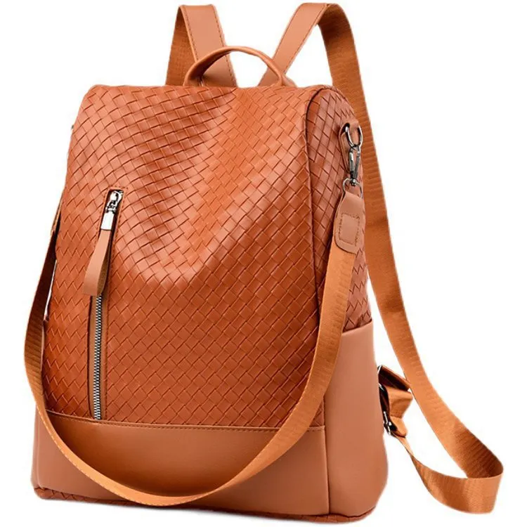 Retro Fashion Woven One Shoulder Portable Backpack Leisure Large Capacity Anti-theft - Brown
