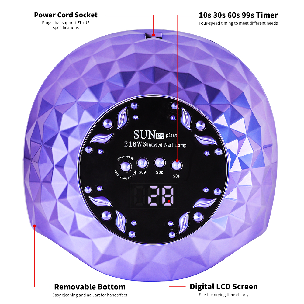 Nail Lamp, Nail Lamp Nail Dryer For All Gel Polish Fast Curing With 4 Timers Removable Base Large Space Automatic Nails Equipment 5