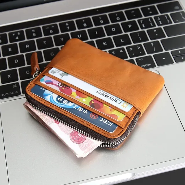 Leather Horizontal Wallet Retro First Layer Cowhide Ultra thin Yellow - Shop at LoveMi
