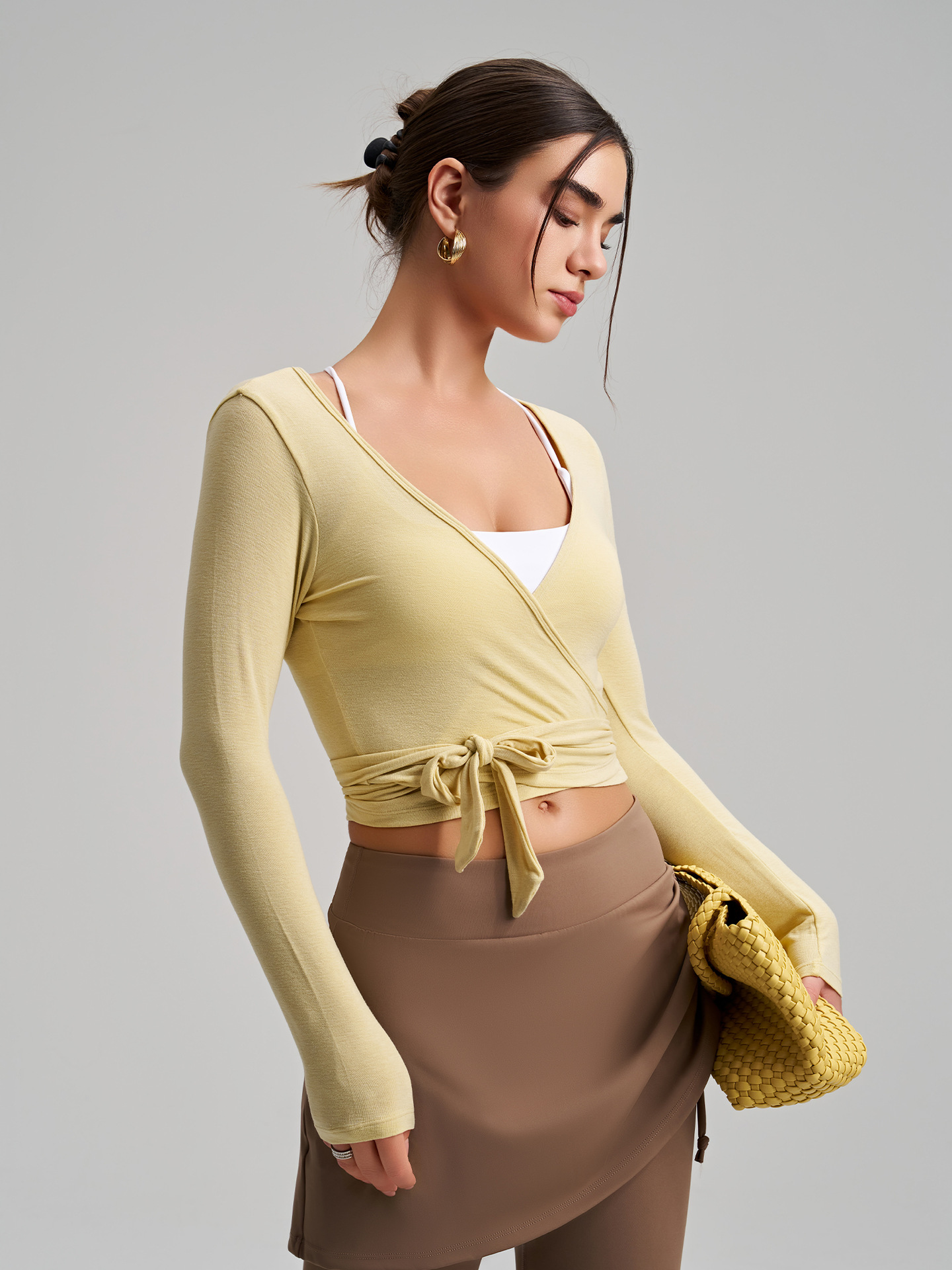 Stylish One-Piece Long-Sleeve Yoga Top With Tie Strap, High-End Outdoor Activewear With Four-Way Stretch For Sports, Dance And Fitness 5