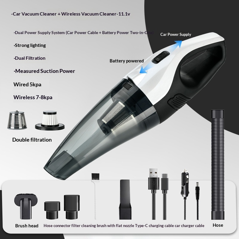 High Power Cordless Car Vacuum Cleaner, Handheld Portable Wet & Dry Vacuum With Lighting, Strong Suction Dual System Auto Vacuum 9
