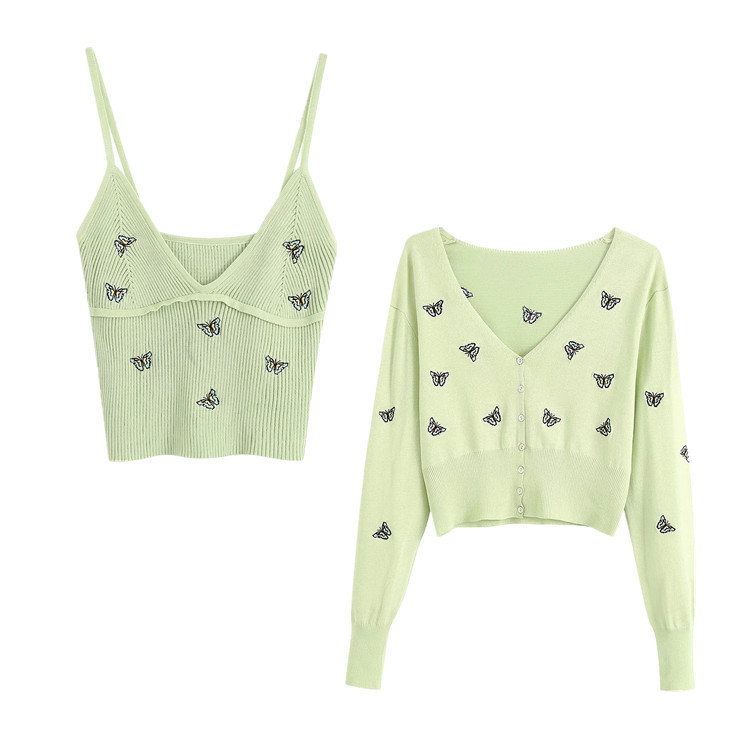 Title 2, Women Fashion Butterfly Embroidery Cropped Knit...