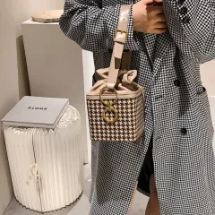 Houndstooth Western Style One Shoulder Small Bag Fashion - Khaki - View 1