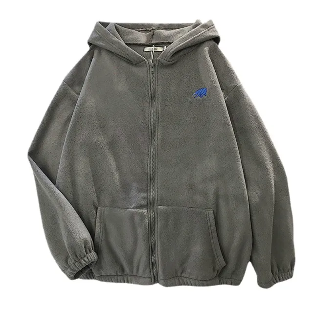 Coat Embroidered Cartoon Sweater Zipper Top Dark Grey - Shop at LoveMi