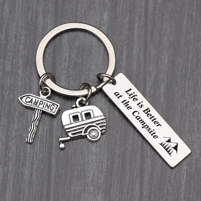 4pcs  Camping Site Life Is Better Keychain, RV Camping Trailer Accessories, Camping Travel Trailer Keychain Gifts, Souvenirs, Car Parts Package Charm