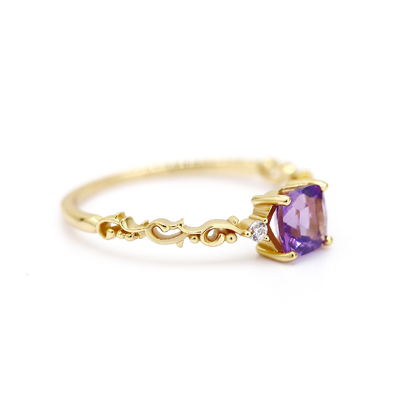 Amethyst Square Sugar Series  Flower Strand Hollow Ring Arm