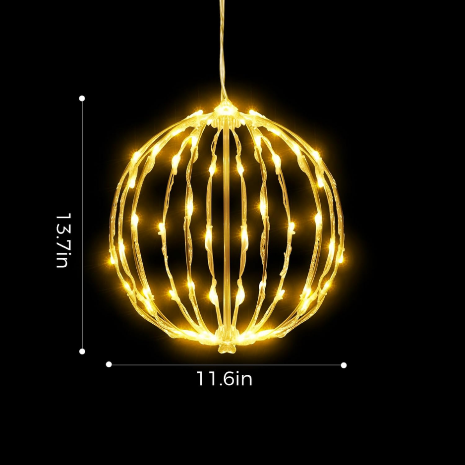 Set Of 3 Christmas Light Balls, 12 In Warm White Hanging Holiday Decor Fold Flat Metal Frames, Indoor Outdoor Use 3