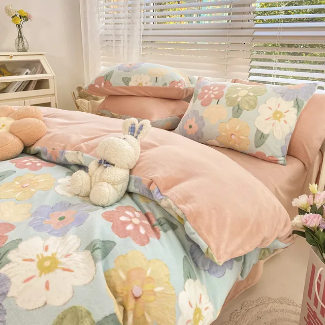 Milk Velvet Girl Plush Thickened Bed Sheet Colorful Garden - Shop at LoveMi