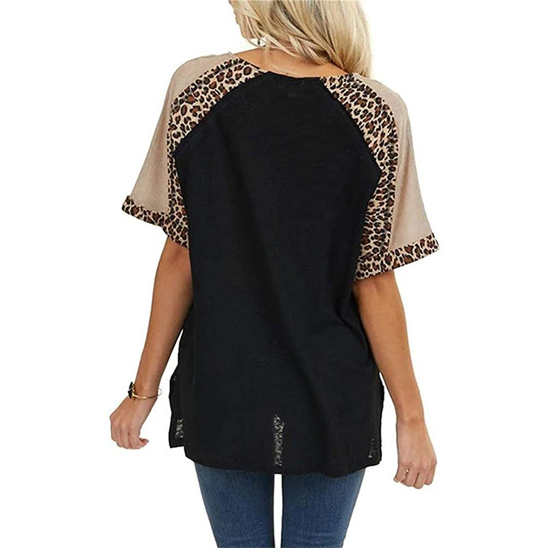 Title 13, New Leopard Splicing Loose Casual Short Sleeve...