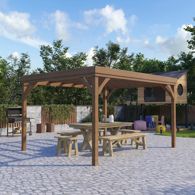 10' X 12' Outdoor Wooden Pergola, Grape Vine Gazebo With Concrete Anchors For Garden, Patio, Backyard, Deck, Brown Multiple Packages — foto 10