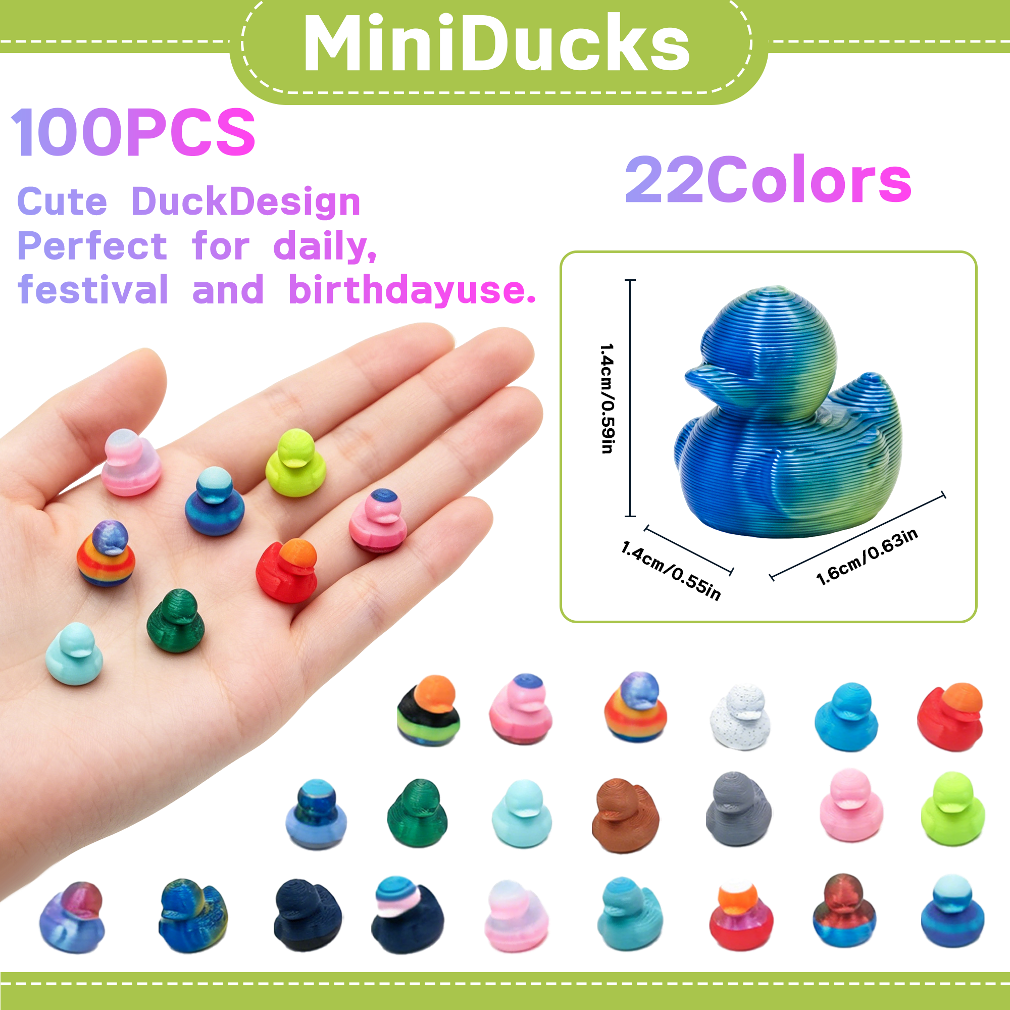 100PCS Mini Duck Decorative Pieces Assorted Colors For Crafts And Displays