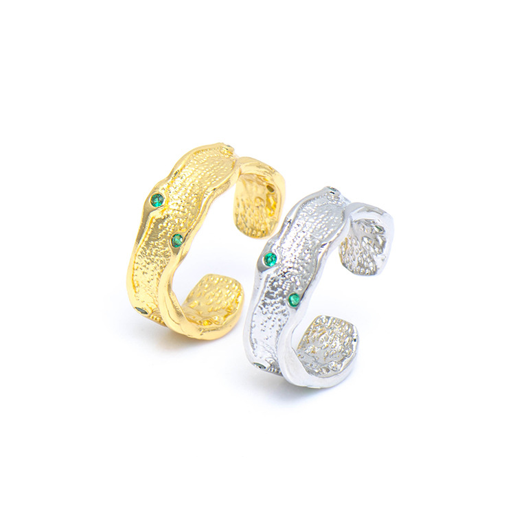 Simple Niche Wave Tin Foil Ring Inlaid With Brick Plating