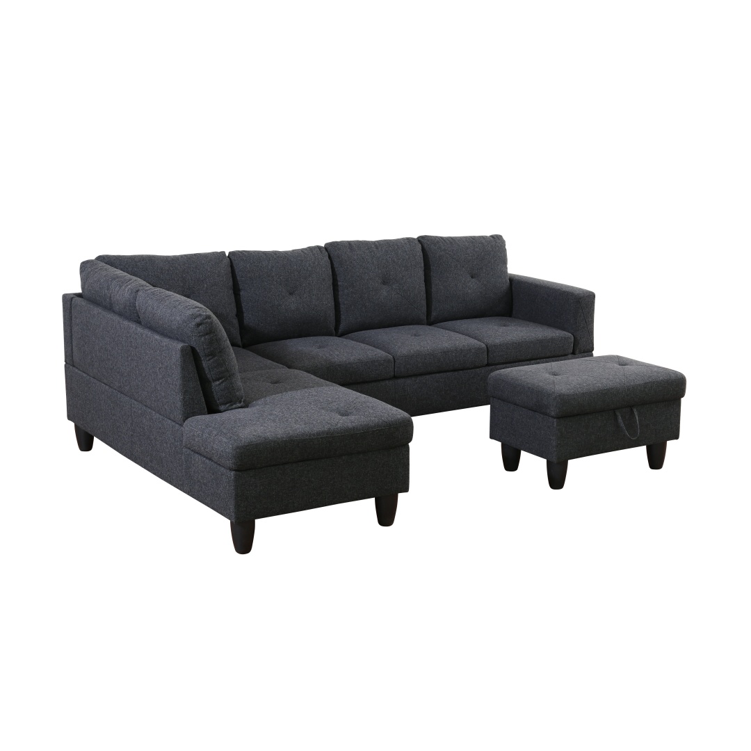 Pickup Only--Black Grey Linen Living Room Sofa Set