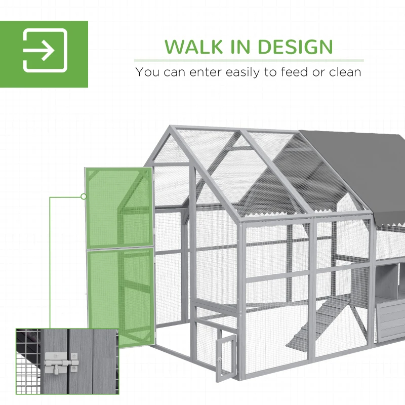 Large Chicken Coop With Nesting Box, Water-Resistant And Anti-UV Cover For 8-12 Chickens, Gray