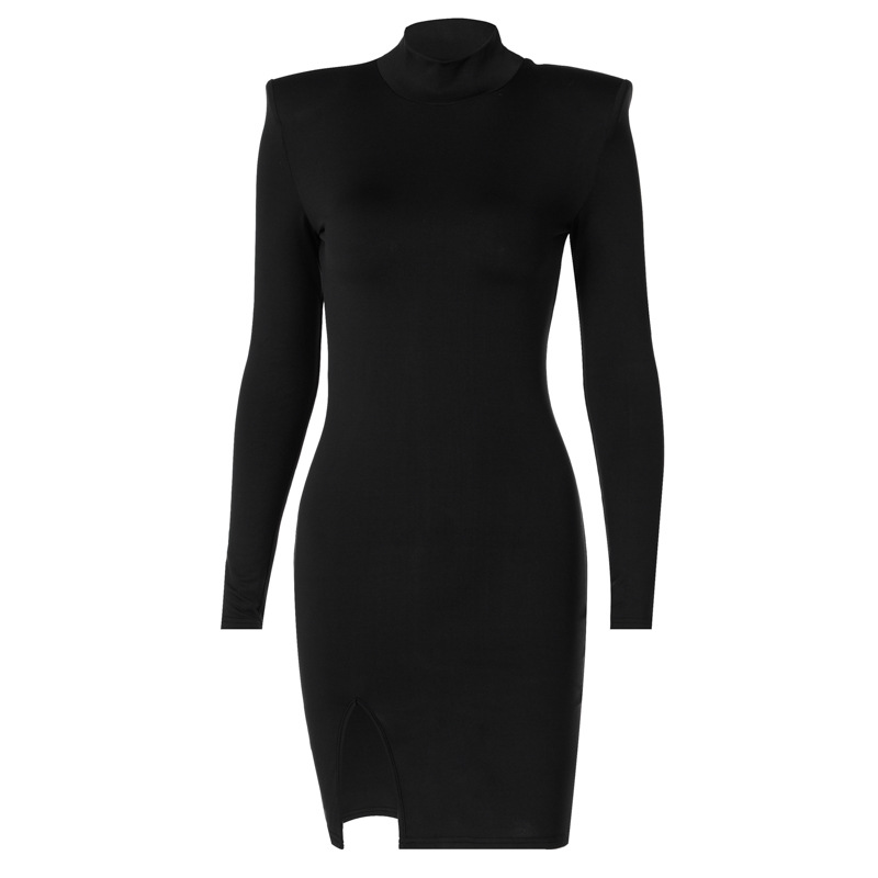 Split Dress Long Sleeve High Collar