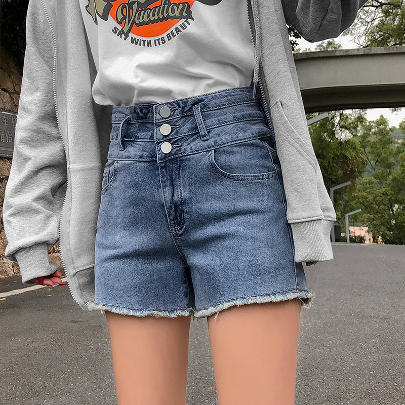 High Waist Multi button Denim Shorts Women's A line Wide leg Hot Pants Blue - Shop at LoveMi