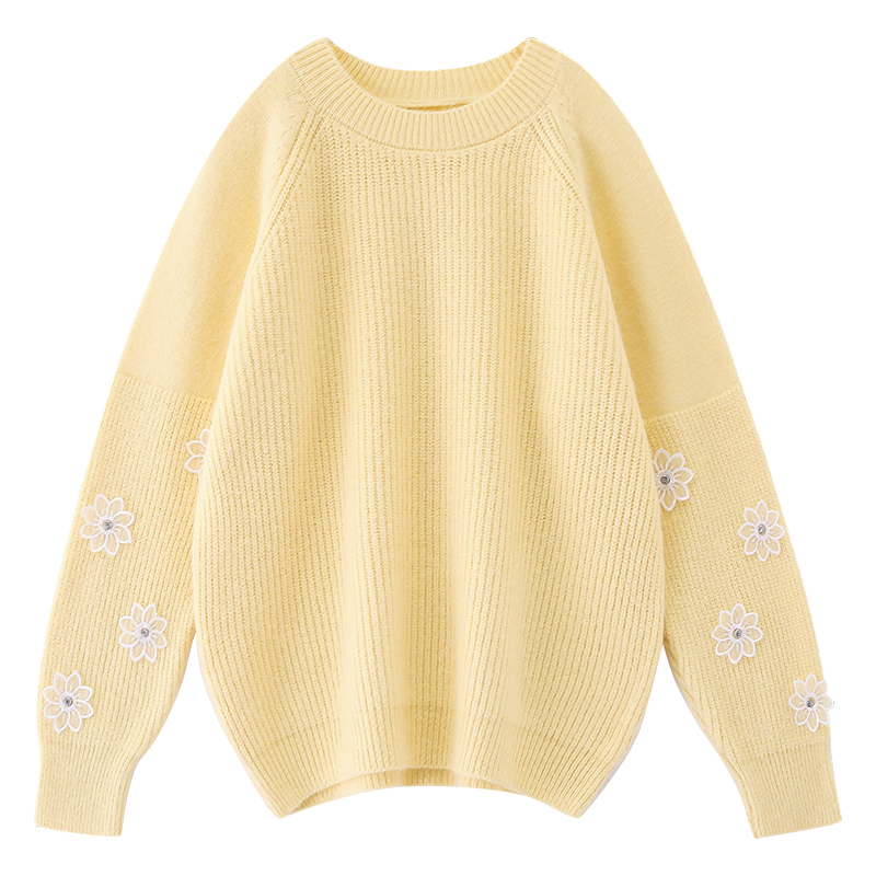 Knit Sweater, Lazy Style, Loose-fitting Embroidered Blouse