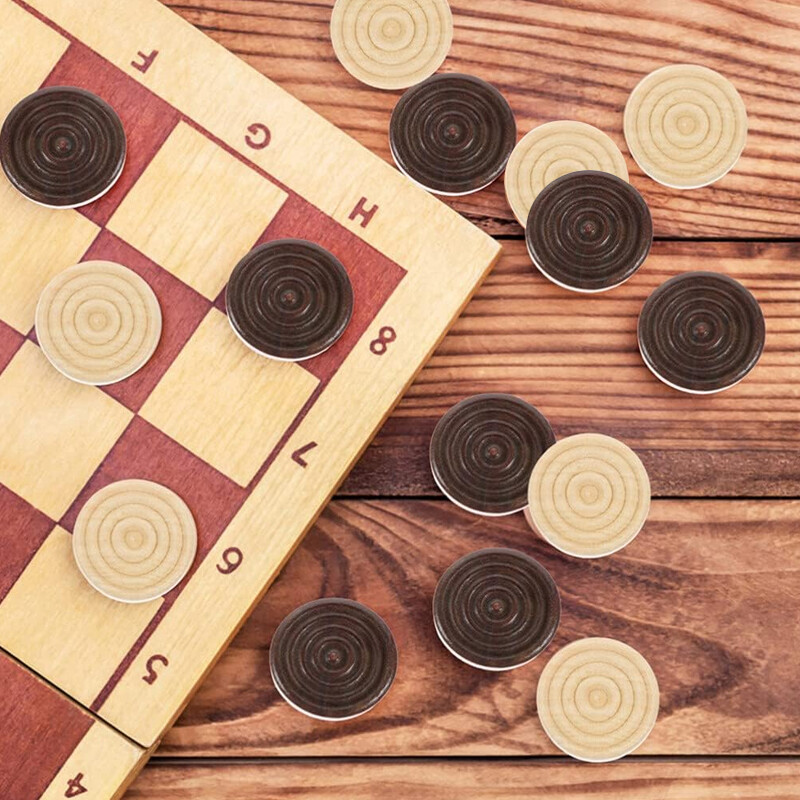 24Pcs Chess Game Accessories Backgammon  Wooden Draughts Checkers Pieces