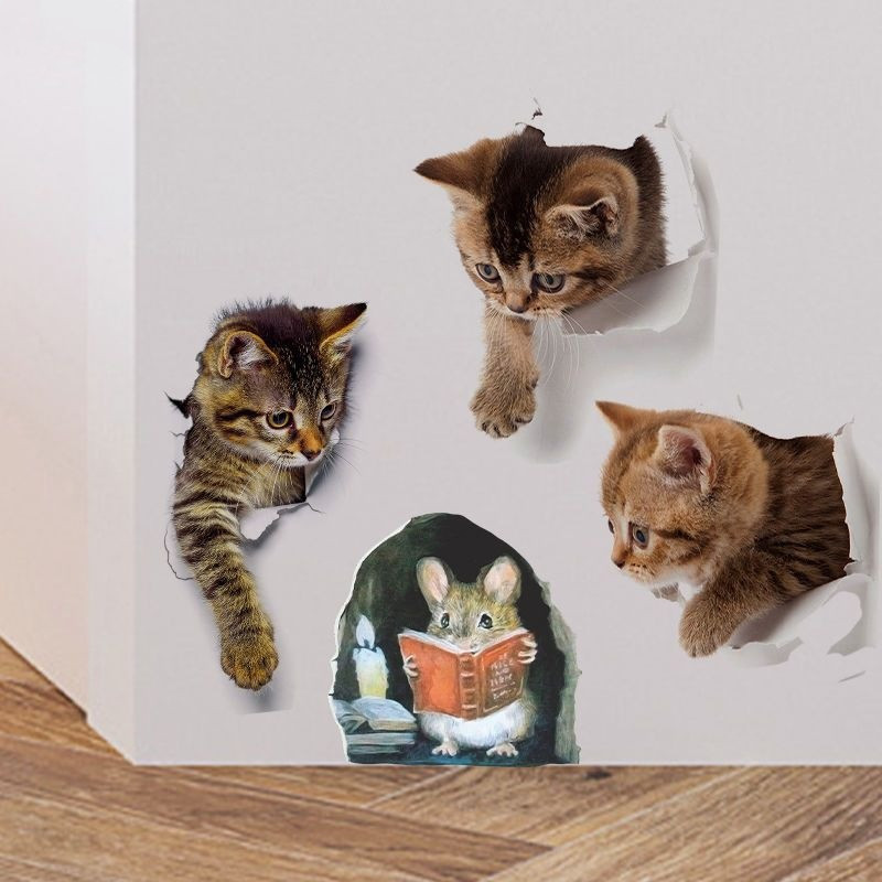 3D Visual Creative Cute Simulation Cat Little Mouse Stickers