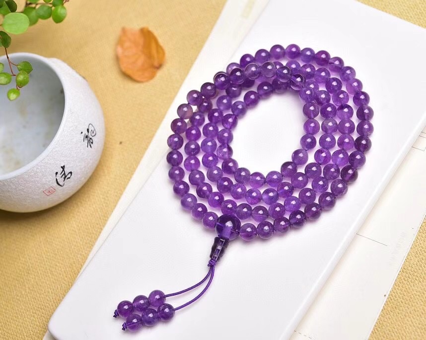 Title 2, Natural Purple Crystal Beads 108 Buddha Bracelet