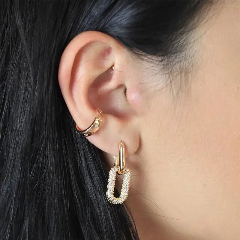 Geometric Double-ring Lock Earrings With Diamond Simple Mesh Red Vintage Hip-hop Earrings