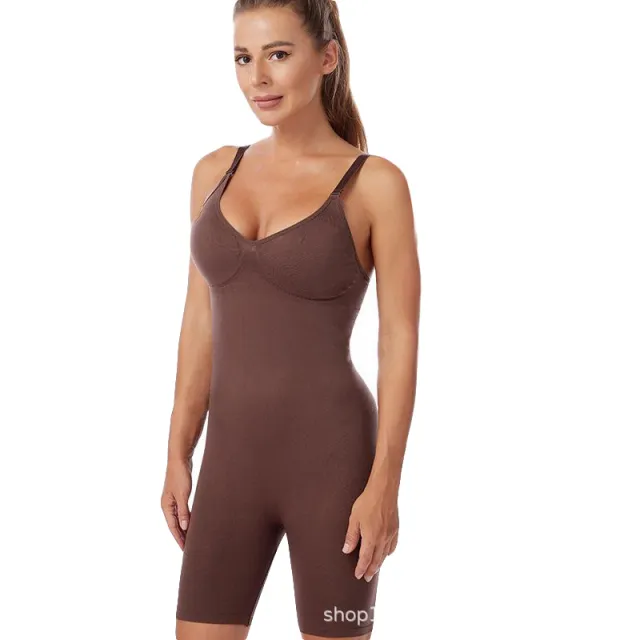 One piece Shapewear Belly Lift Buttocks Flat Pants Open Crotch Post partum Slimming Clothes Breast Support Sling Corset Brown - Shop at LoveMi