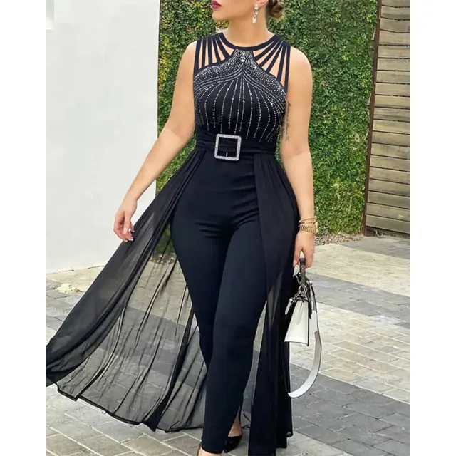 Waistband Solid Color Temperament Mesh Long Dress Black - Shop at LoveMi