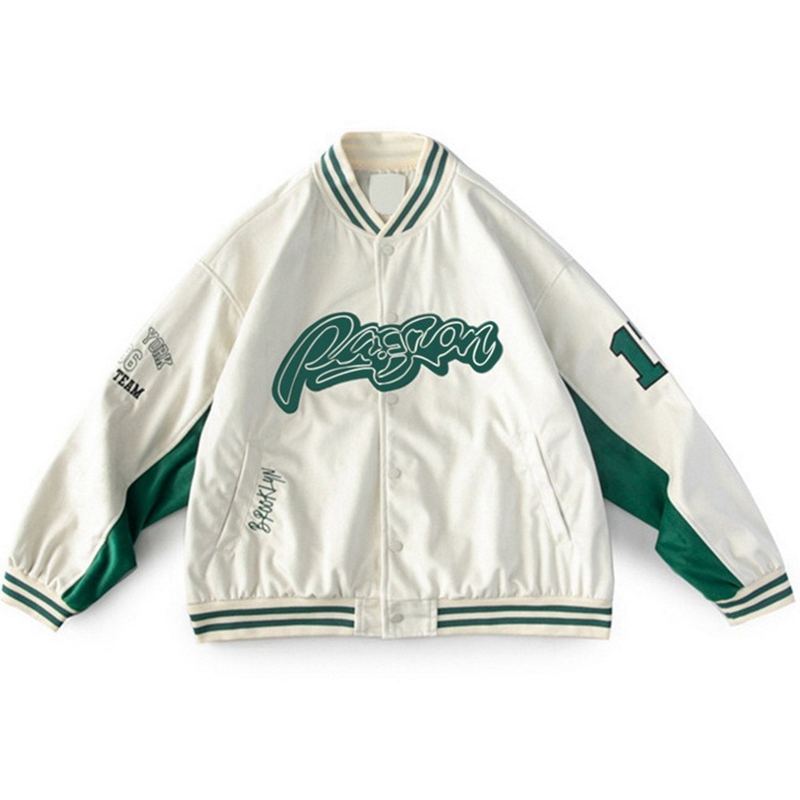 Letter Embroidery Jacket Men Retro Street Hip Hop Loose Baseball Uniform