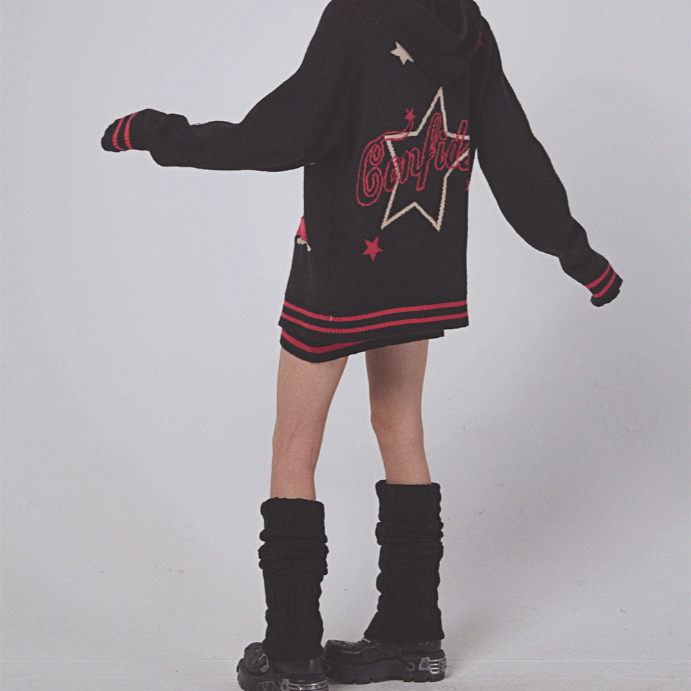 Zippered Sweater Cardigan Jacket Skirt Set