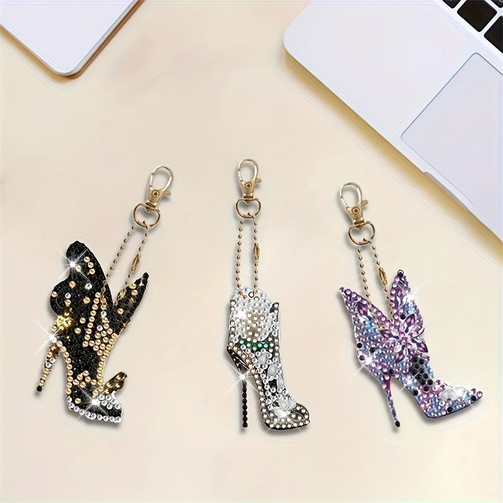 DIY Diamond Painting Keychain - High Heel Pattern, DIY Decoration, Diamond Kit Craft Supplies, Handmade Mosaic Painting Keychain DIY Set Suitable For Beginners, Creative Handmade Craft Gift Set 4