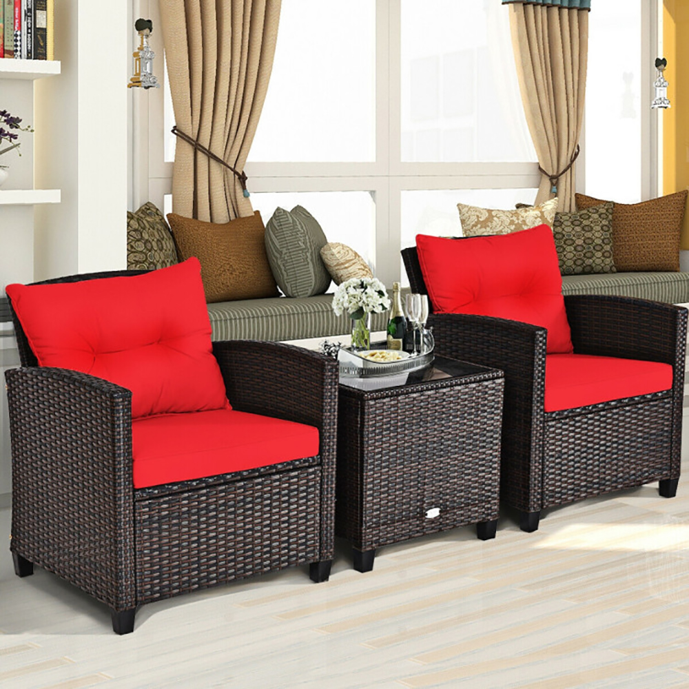 3 Pieces Rattan Patio Furniture Set With Washable Cushion — foto 13