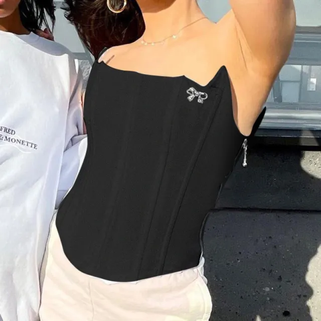 Pure Color Slim One line Neck Wrapped Top Strapless Black Ladies Vest Casual Black - Shop at LoveMi
