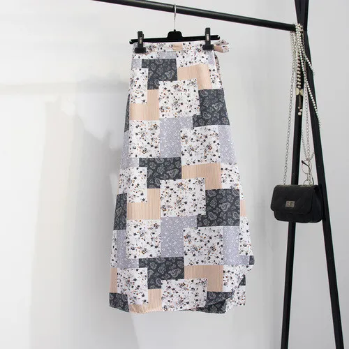Half-Length Skirt Summer New Style High Waist Slimming Mid-length Wrap Skirt Women - Black And White