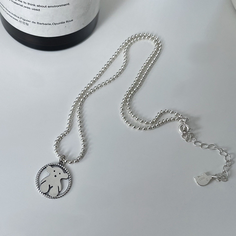 S925 Sterling Silver Bear Retro Necklace Women